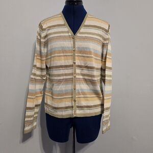Vintage Pastel Striped Cotton Cardigan Size M